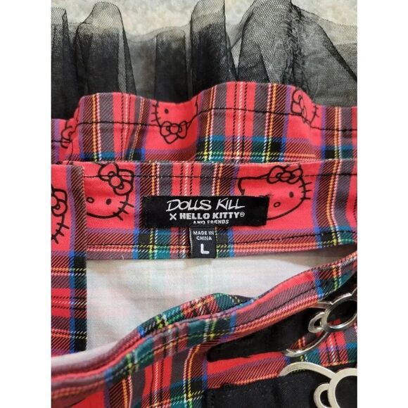 DOLLS KILL X HELLO KITTY GOOD FOR EACH OTHER PLAID MINI SKIRT L - Picture 6 of 8
